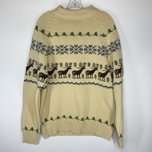 Vintage Kingsport Reindeer Sweater Cream Size XL